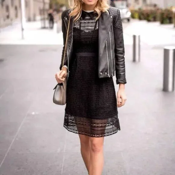 Karen Millen Collared Lace Little Black Dress Women's Size 12 - Picture 4 of 8